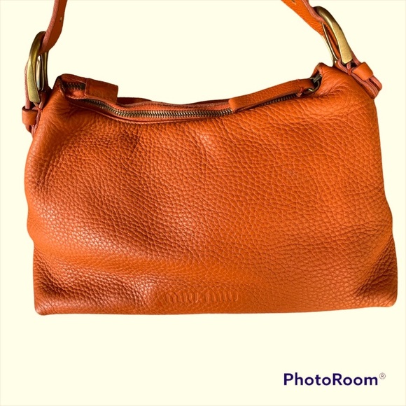 Vintage Miu Miu Y2K  Orange Pebbled Leather Handbag with Brass Studs - Picture 4 of 13